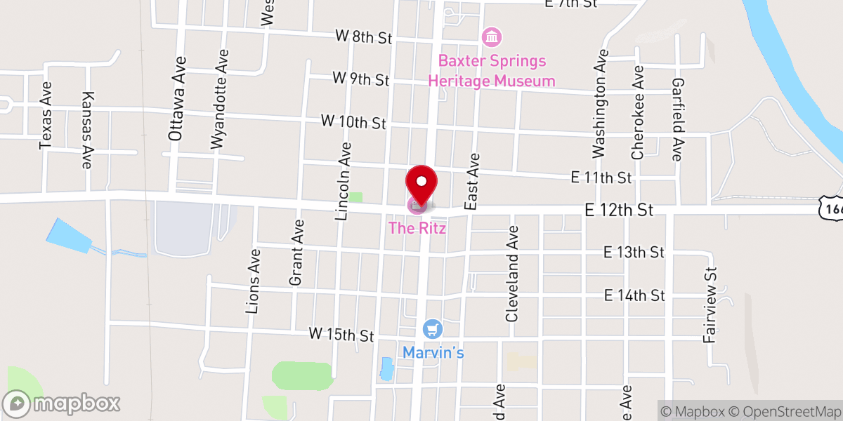 Map showing location of Baxter Springs
