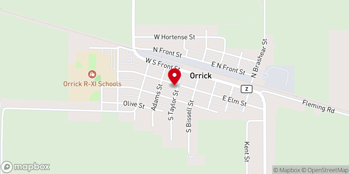 Map showing location of Orrick United Methodist Church