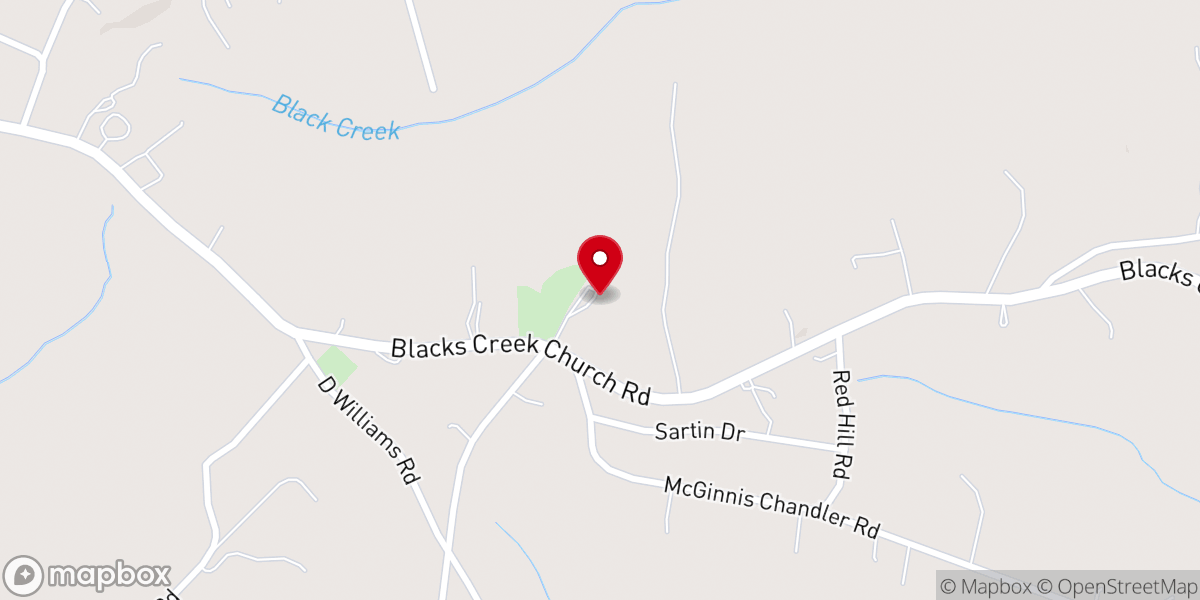 Map showing location of Blacks Creek Baptist Church