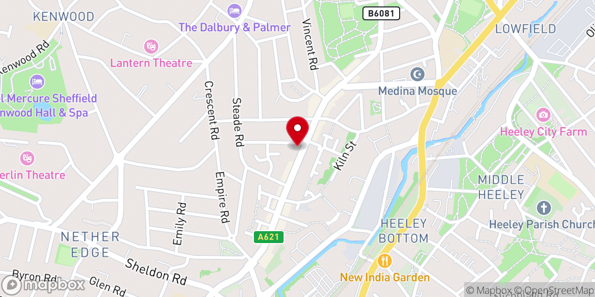 Map showing location of Mother of God and St Wilfrid Catholic church: Nether Edge confession time