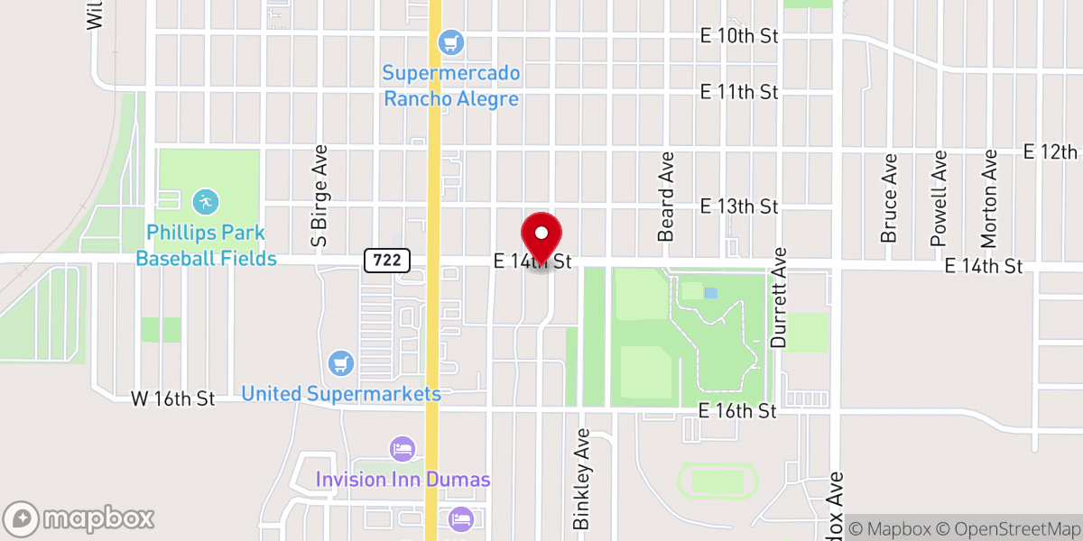 Map showing location of Dumas Church of Christ