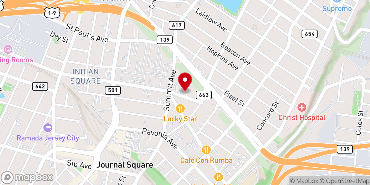 Map showing location of Jersey City Evangelism Center