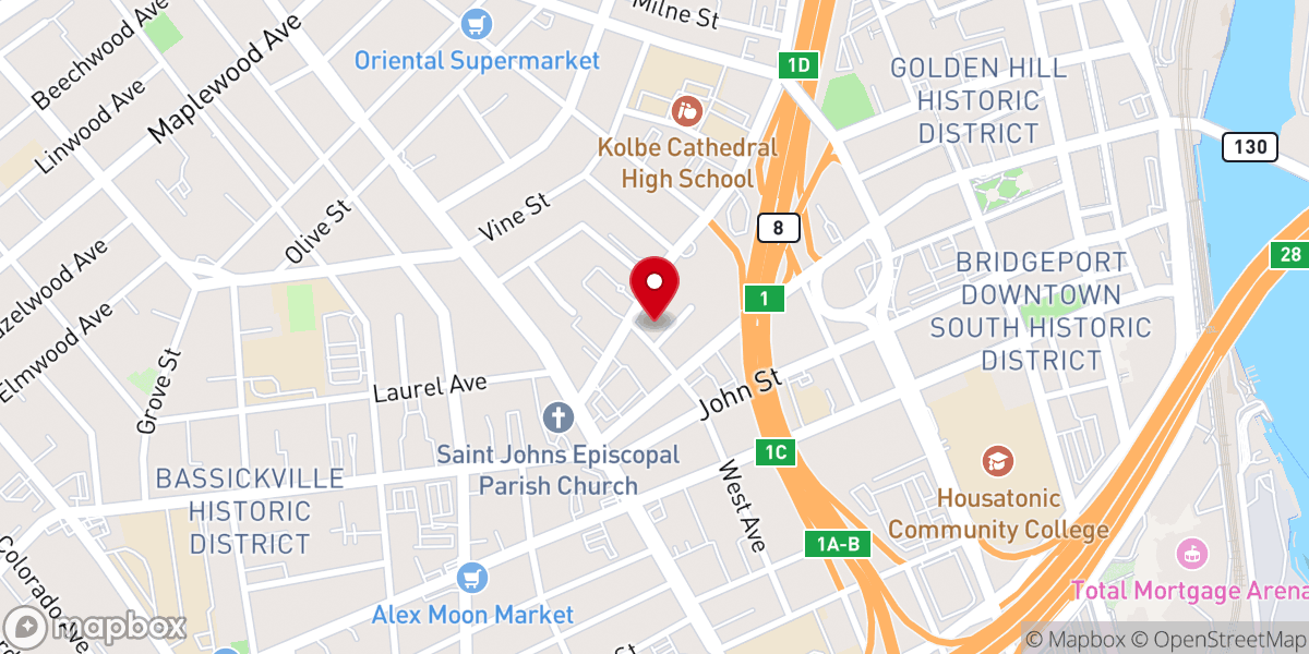 Map showing location of Greater Bridgeport Ghanaian Seventh-day Adventist Church