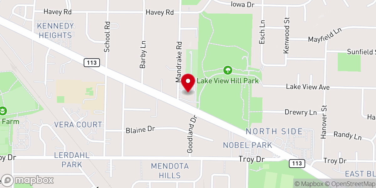 Map showing location of Lakeview Lutheran Church