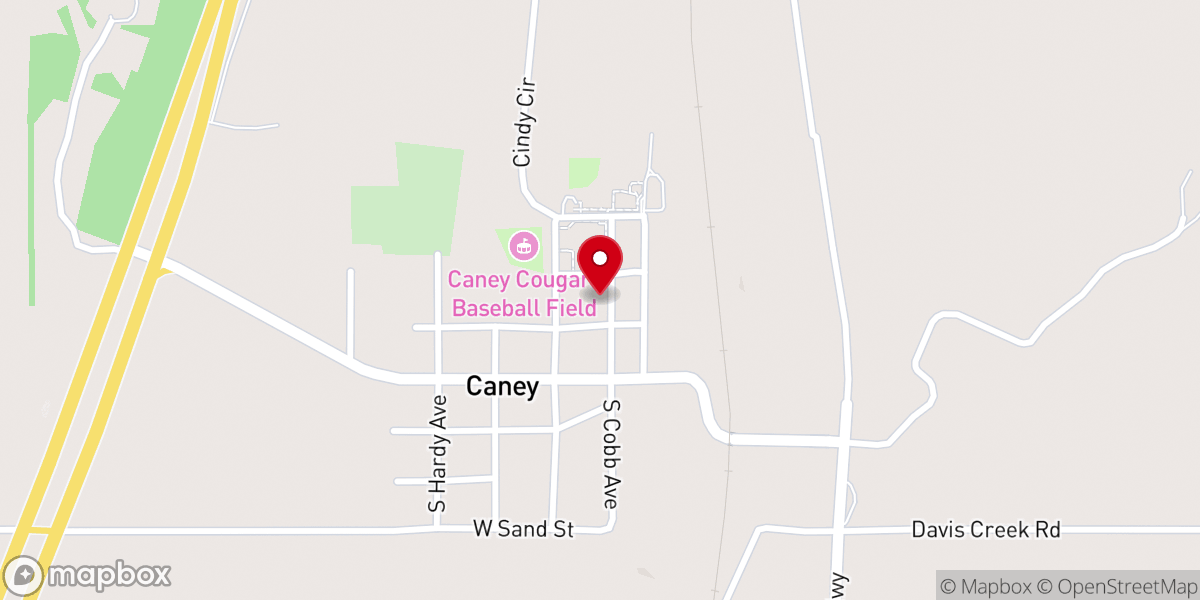 Map showing location of Caney City Hall