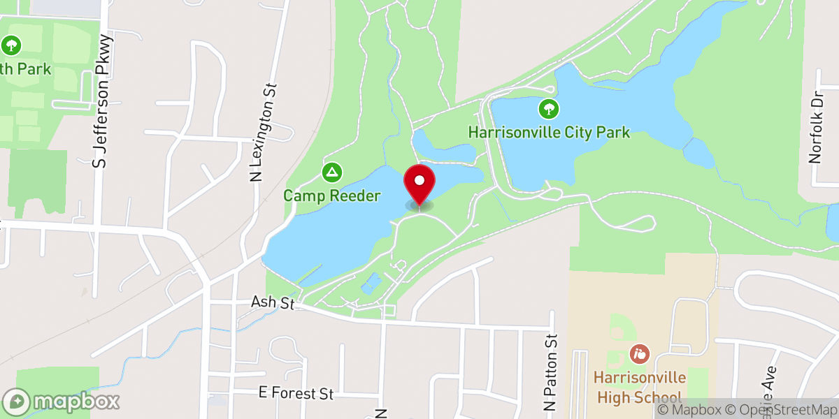 Map showing location of Harrisonville City Park Omega Hiking Trails