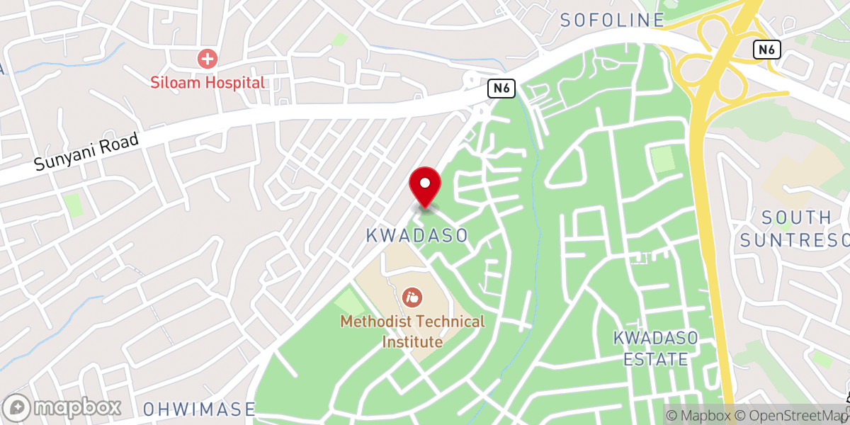 Map showing location of Bethel Methodist Church, Kwadaso