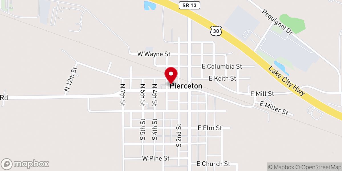 Map showing location of First Baptist Church-Pierceton