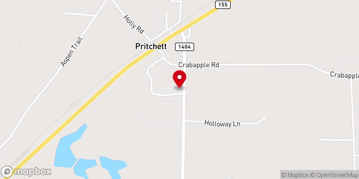 Map showing location of Pritchett church of Christ