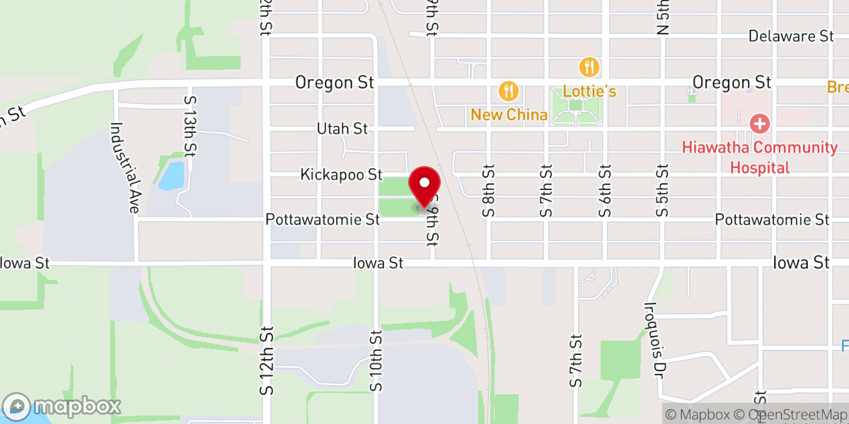 Map showing location of Second Baptist Church of Hiawatha