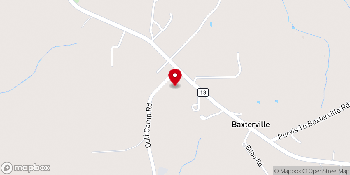 Map showing location of Baxterville Baptist Church