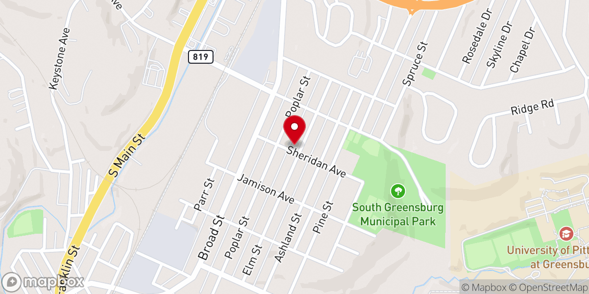 Map showing location of South Greensburg United Methodist Church