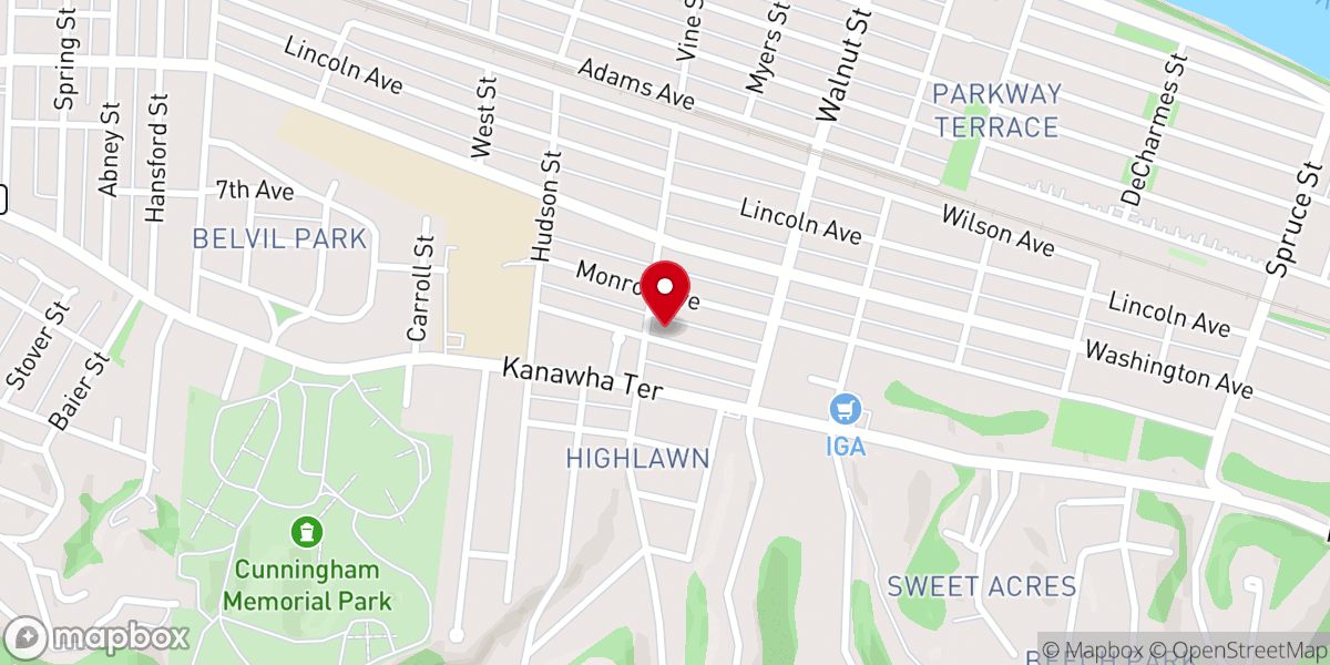 Map showing location of Highlawn Baptist Church