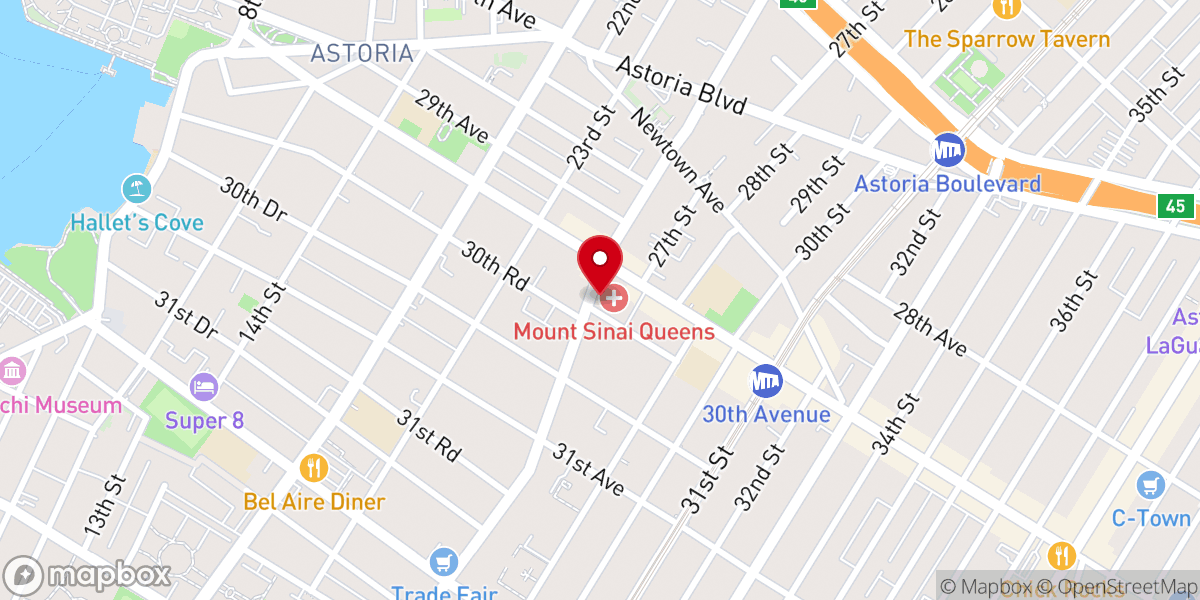 Map showing location of Mount Sinai Queens Emergency Room