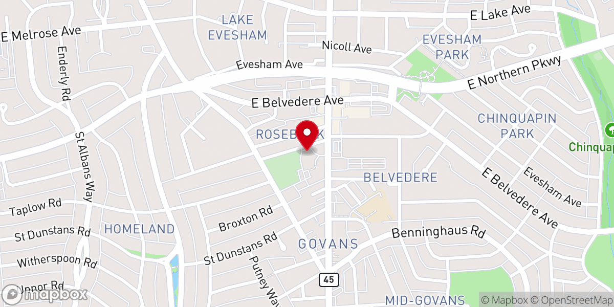 Map showing location of Govans Presbyterian Church