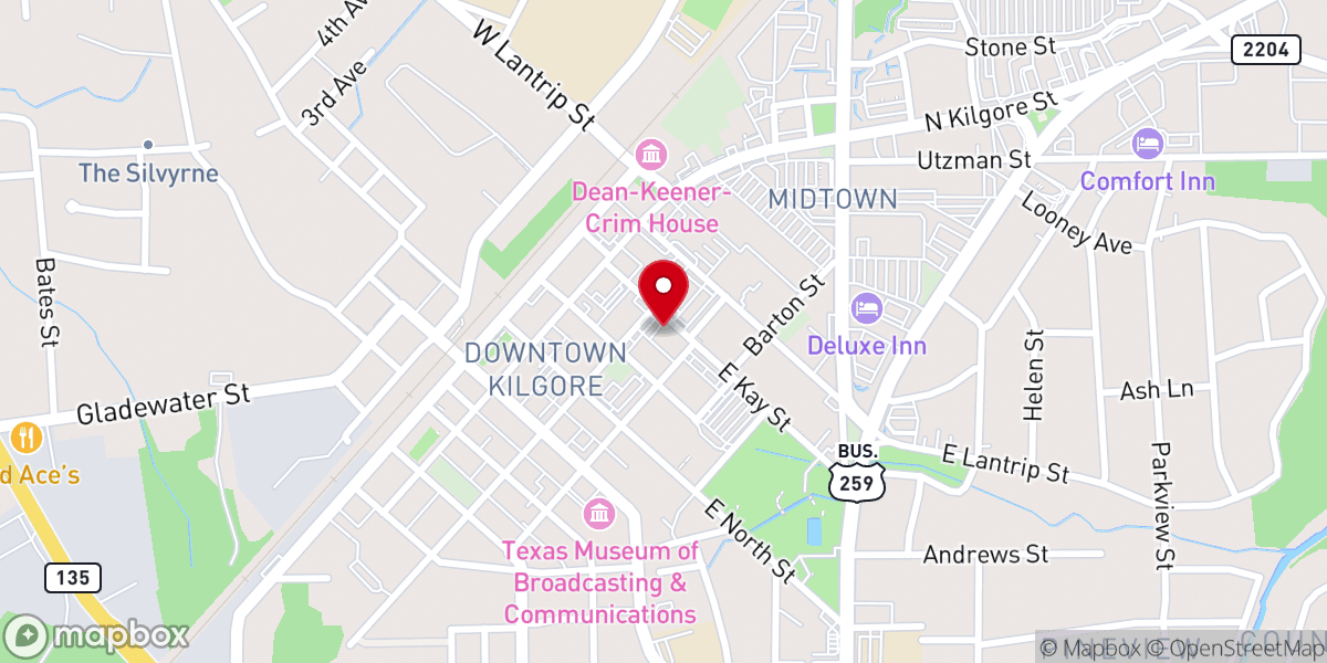 Map showing location of Grace Fellowship of Kilgore