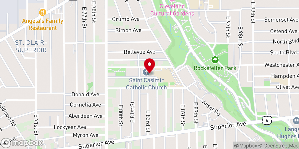 Map showing location of St. Casimir Church