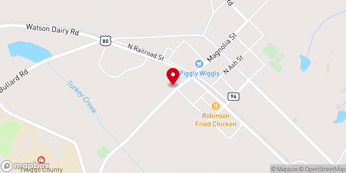 Map showing location of Twiggs County Church of Christ