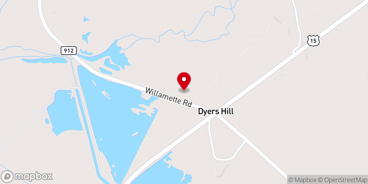 Map showing location of Dyers Hill Church