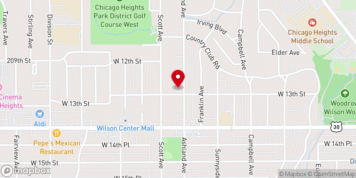 Map showing location of Midwest Baptist Church
