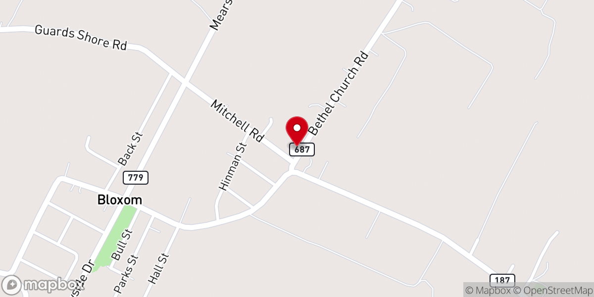 Map showing location of Bloxom Church of the Nazarene