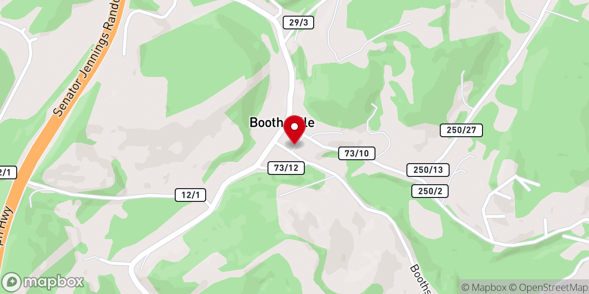 Map showing location of Boothsville Baptist Church