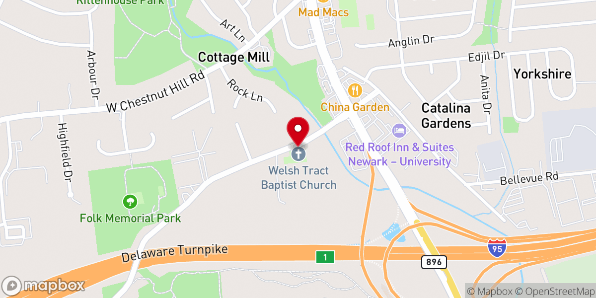 Map showing location of Welsh Tract Old School Baptist Church