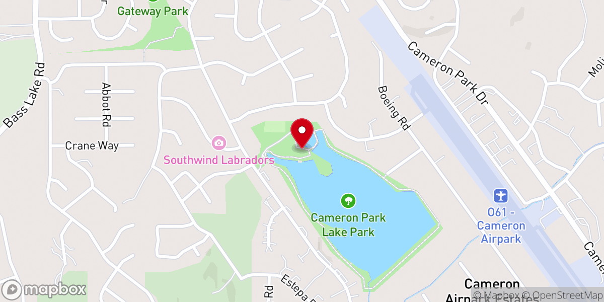 Map showing location of Cameron Park Lake