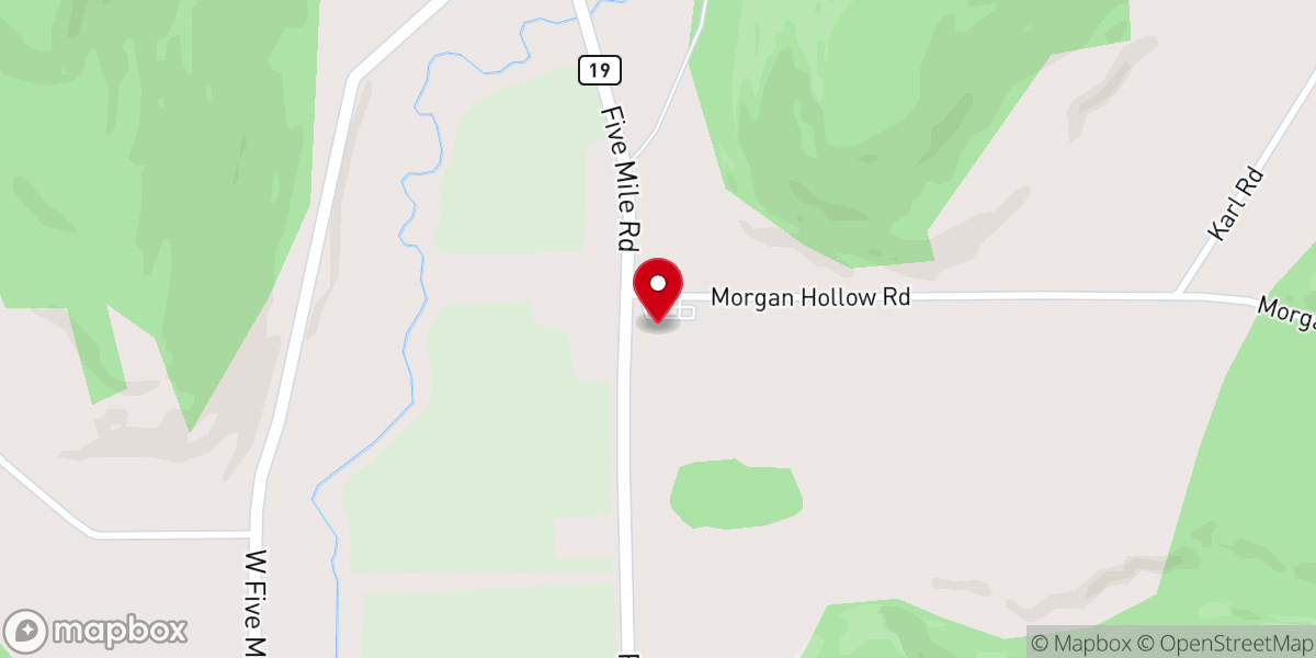 Map showing location of Five Mile Baptist Church
