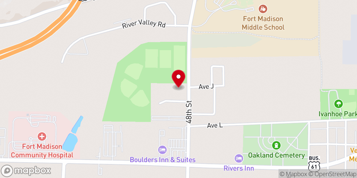 Map showing location of Fort Madison Christian Church