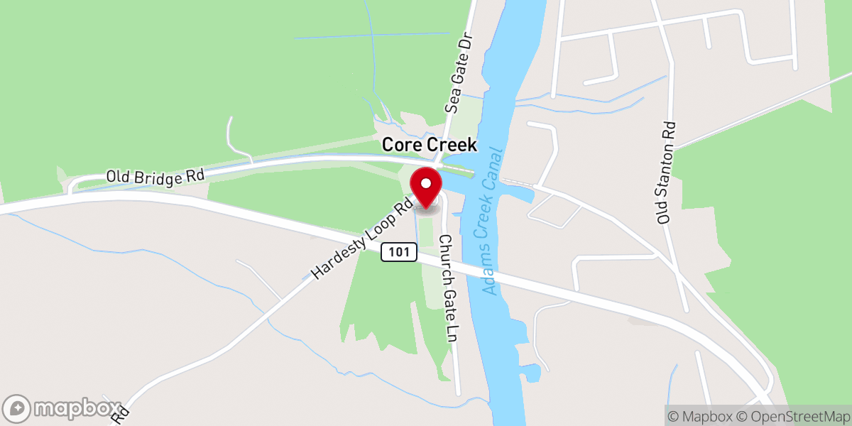 Map showing location of Core Creek Methodist Church