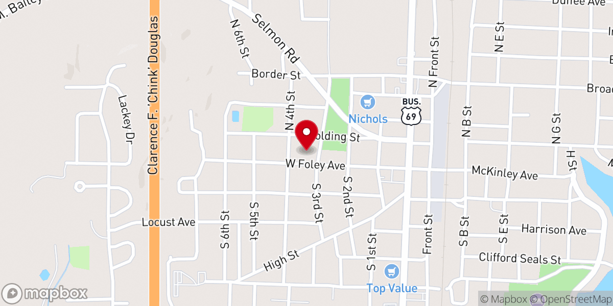 Map showing location of First Baptist Church
