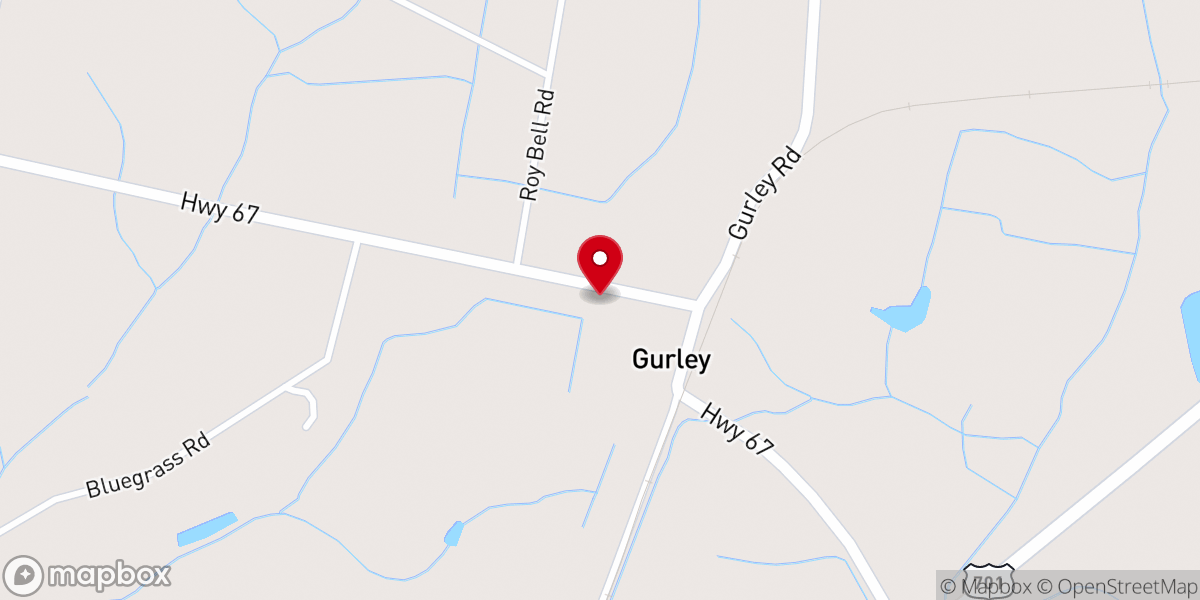 Map showing location of Gurley Baptist Church