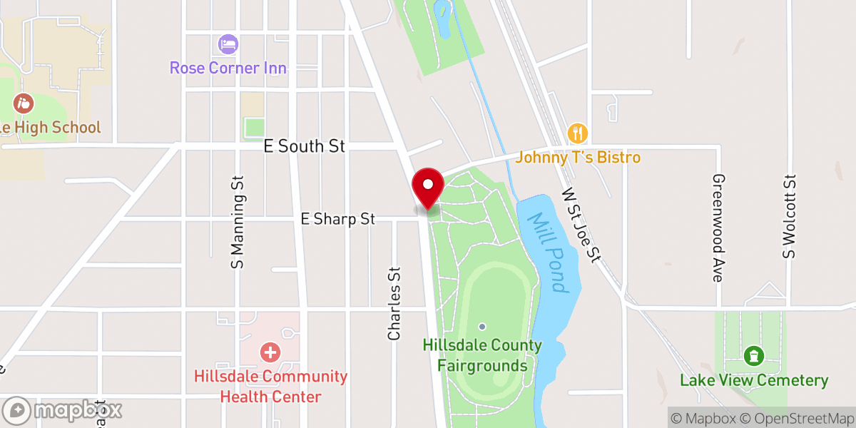 Map showing location of Hillsdale County Fair