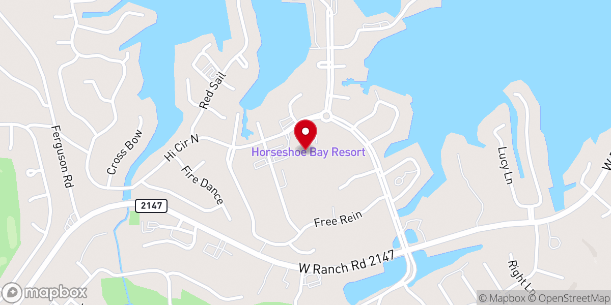 Map showing location of Lake Church at Horseshoe Bay