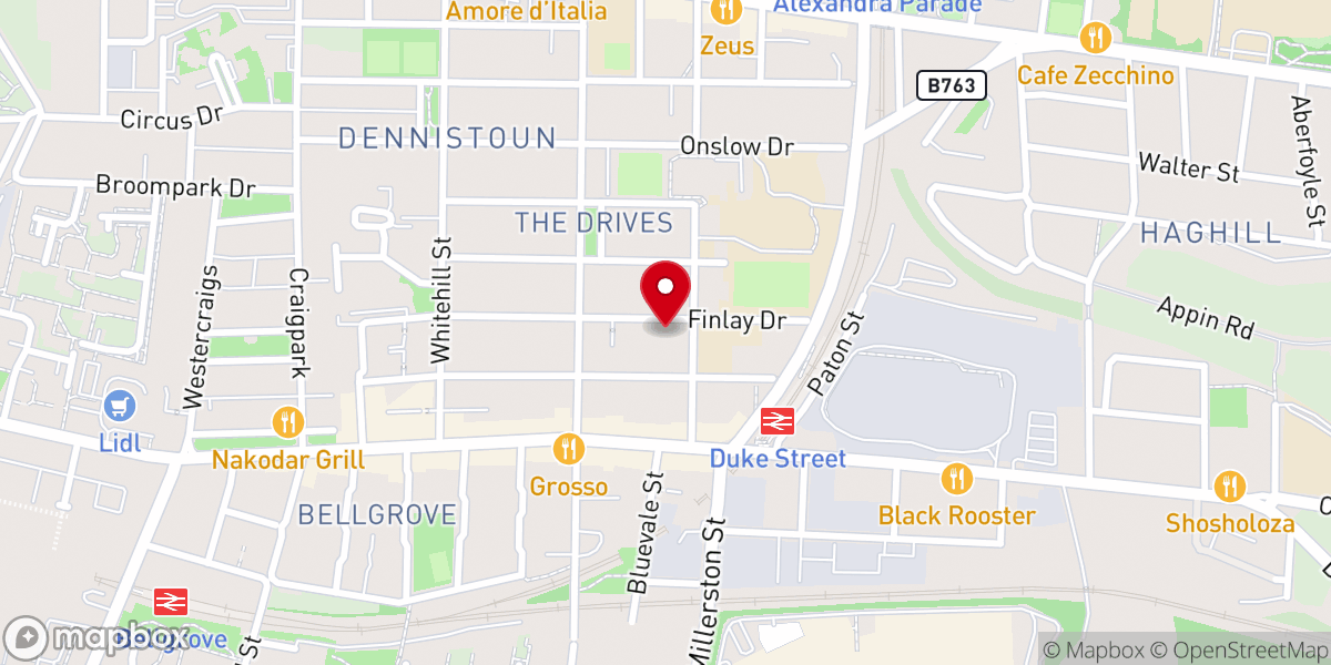 Map showing location of Dennistoun Baptist Church