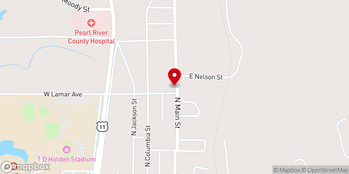 Map showing location of First United Pentecostal Church of Poplarville