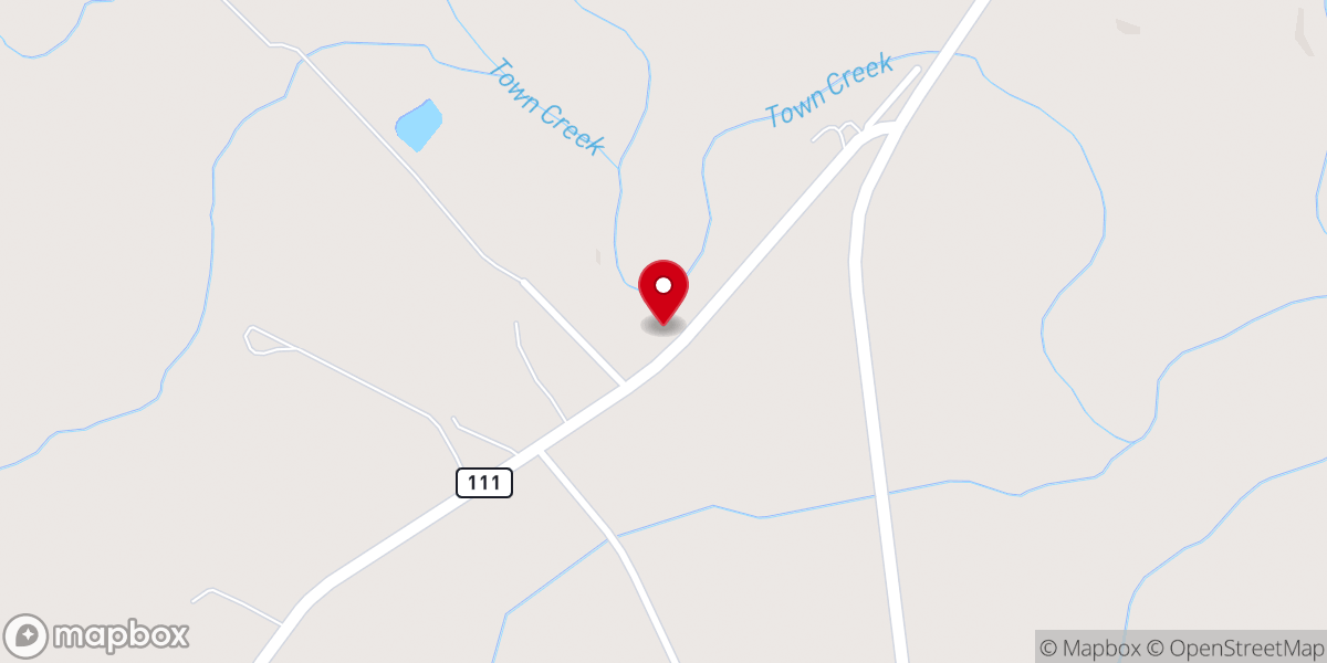 Map showing location of Lower Town Creek Church