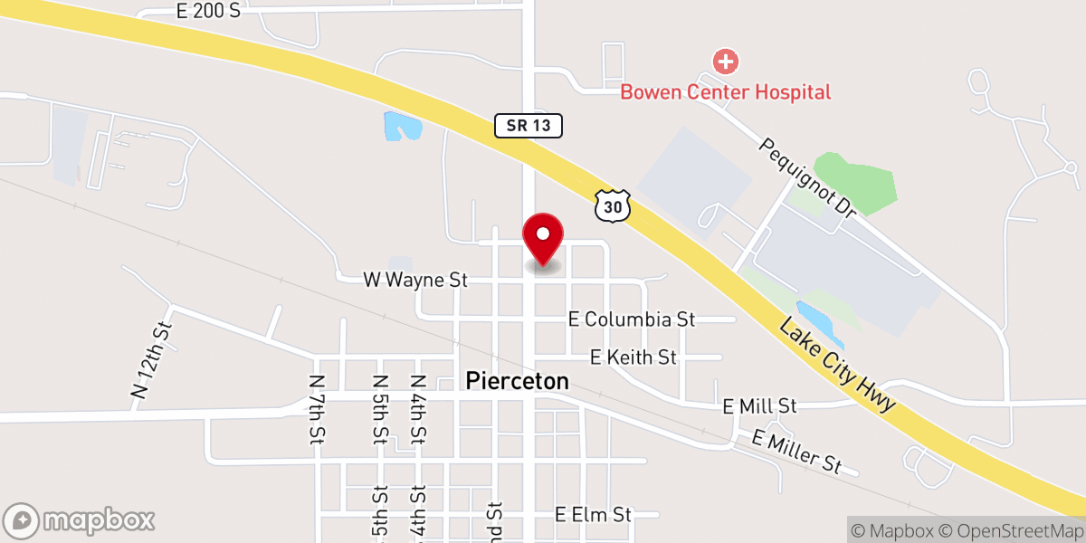 Map showing location of Pierceton United Methodist Church