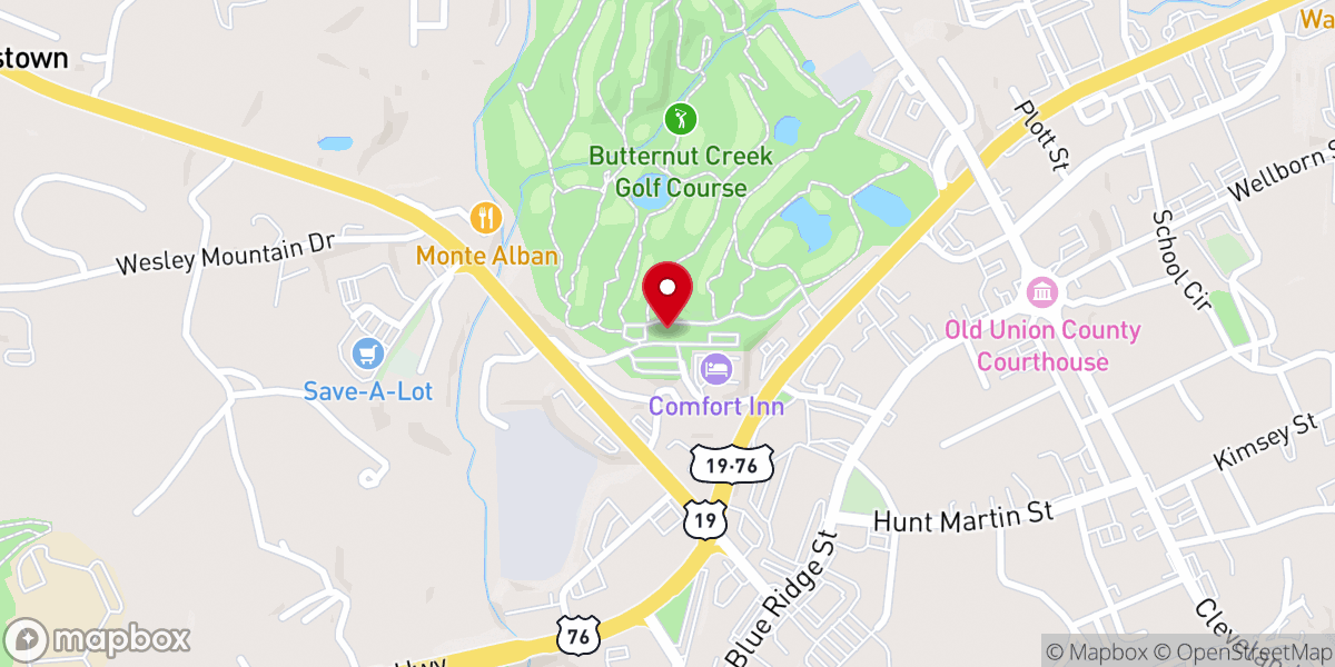Map showing location of Blairsville-Union County Chamber of Commerce and Welcome Center