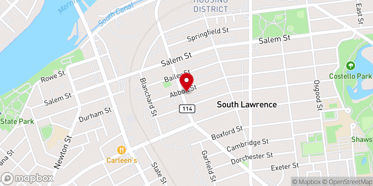 Map showing location of Iglesia Asamblea de Dios Sur de Lawrence