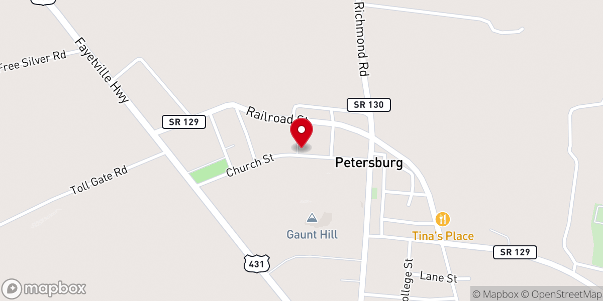 Map showing location of Petersburg Methodist Church