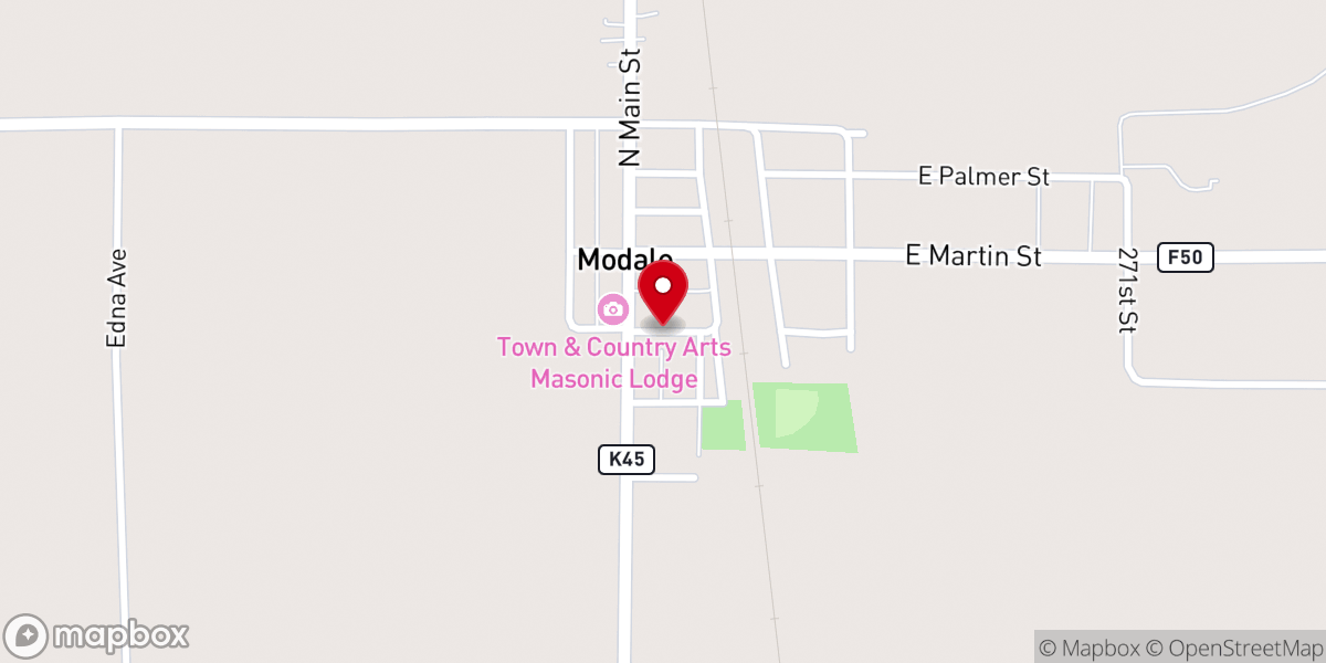 Map showing location of Modale United Methodist Church
