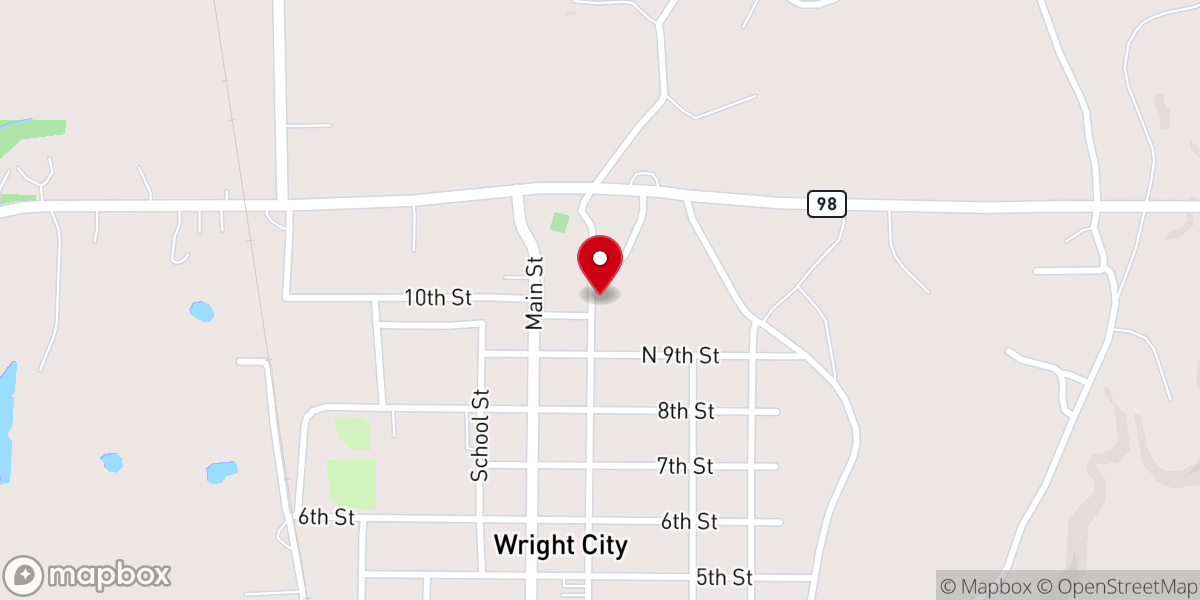 Map showing location of Wright City Community Building