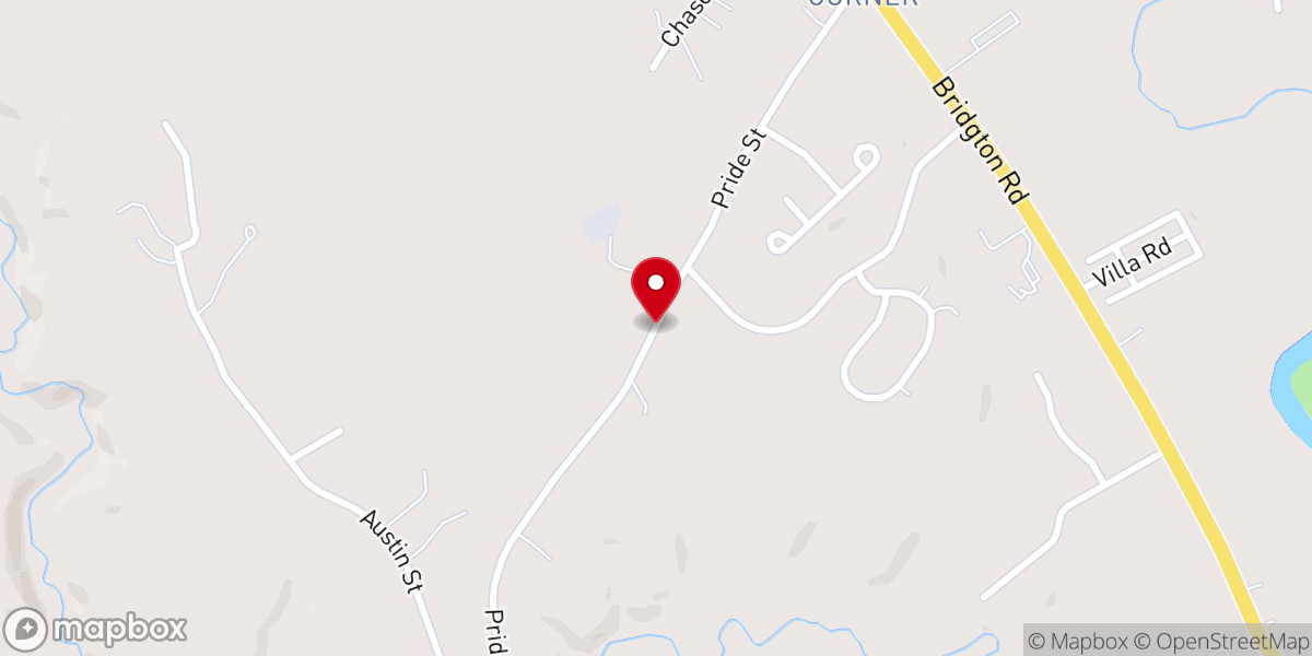Map showing location of Prides Corner Congregational Church
