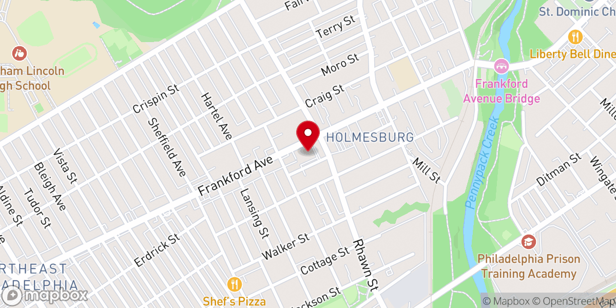 Map showing location of Holmeburg Baptist Church