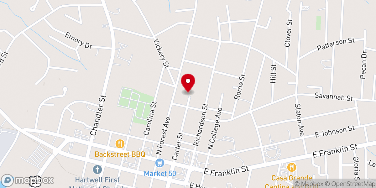 Map showing location of Shoal Creek Baptist Church