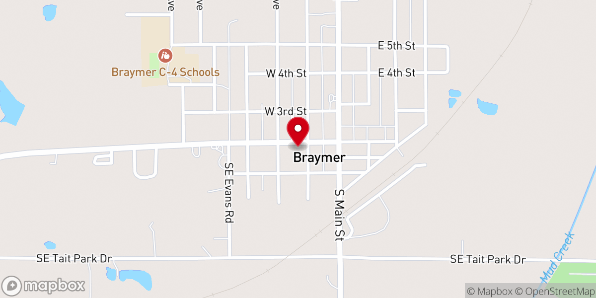 Map showing location of First Baptist Church-Braymer