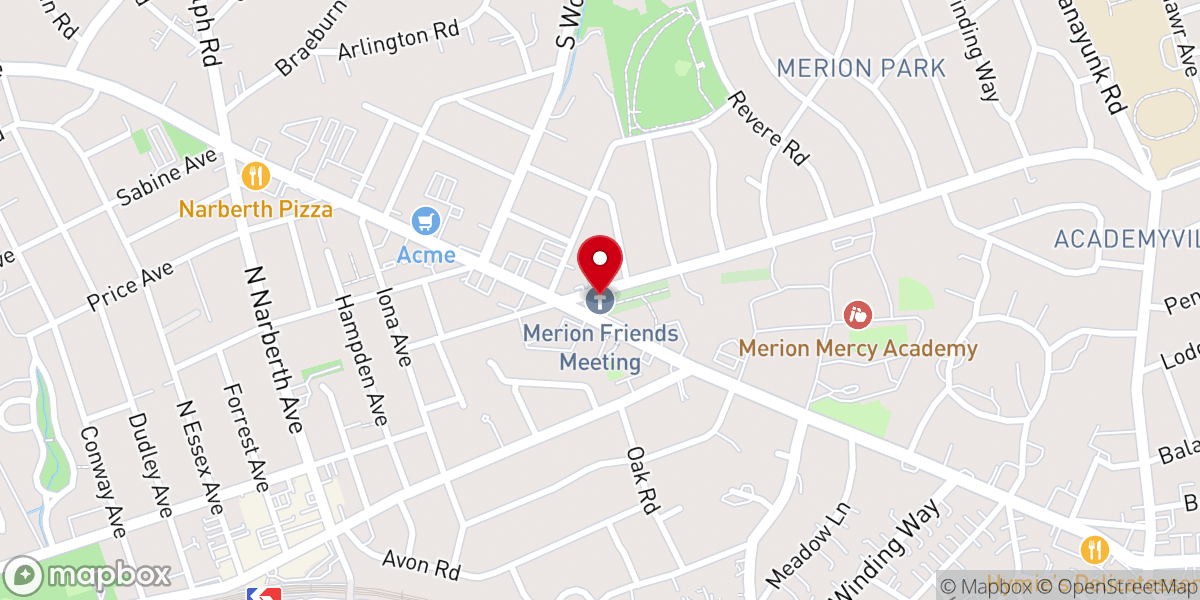 Map showing location of Merion Friends Meeting