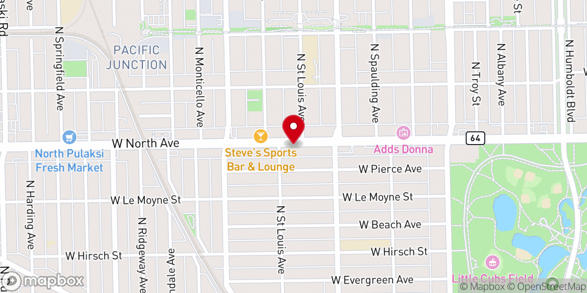 Map showing location of Chicago Victory Church